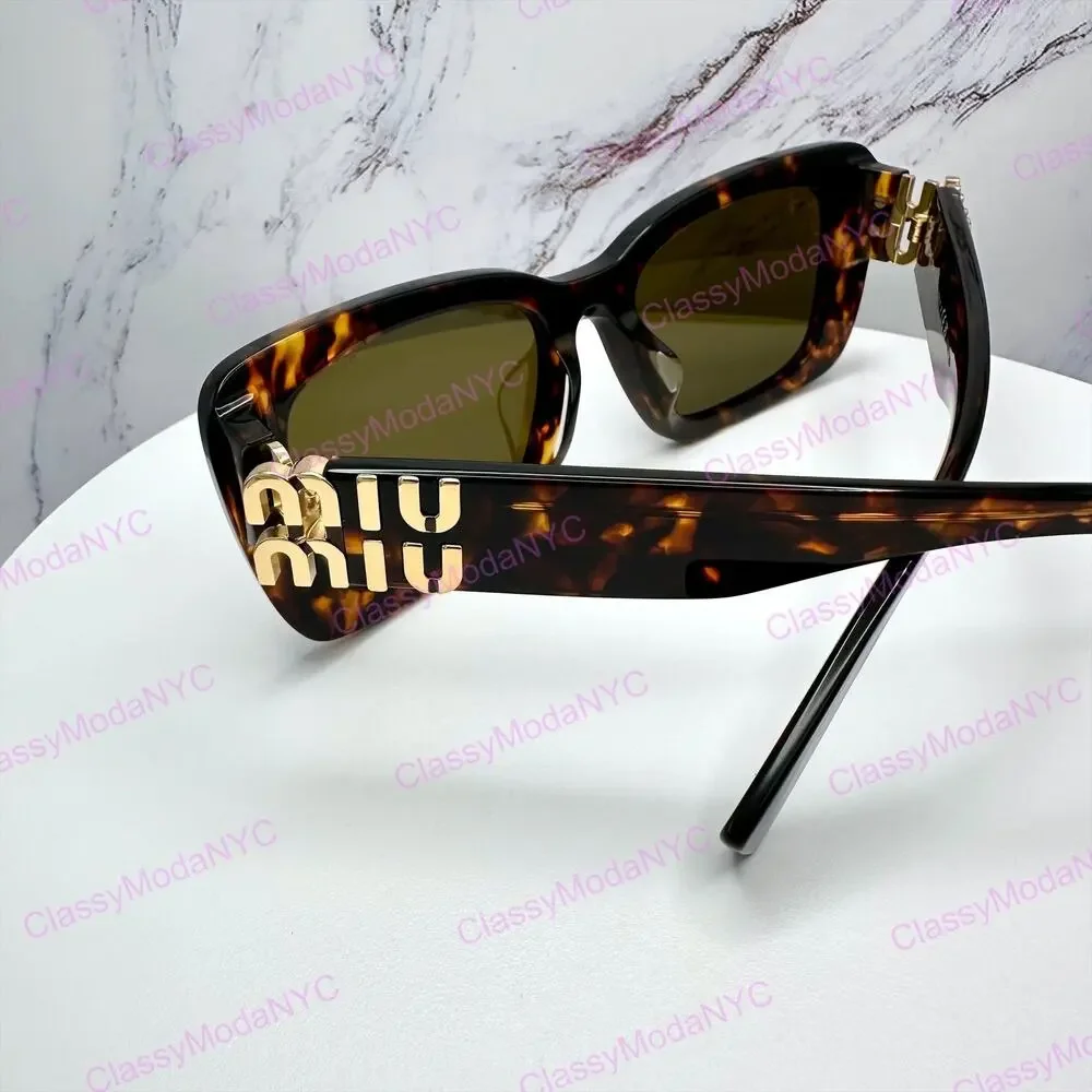New MIU MIU Sunglasses Brown Tortoise Acetate Gold Metal Logo Italy Authentic